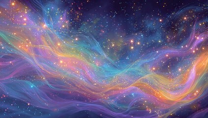 Fototapeta premium A vibrant cosmic scene featuring flowing nebulas and sparkling astral elements