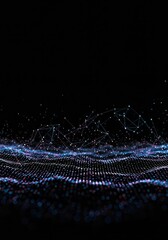 Conceptual network flow analysis highlighting valuable information streams and critical node connections in a dark digital space, processing, important, discovery