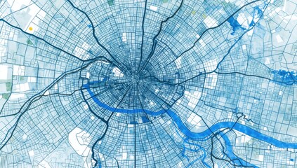 Watercolor representation of Metz, featuring main and secondary road outlines, urban navigation aid