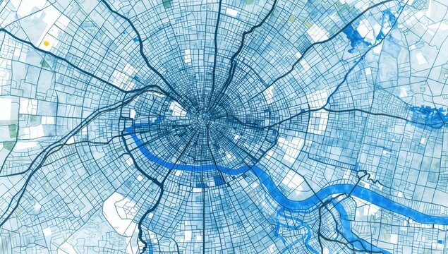 Watercolor representation of Metz, featuring main and secondary road outlines, urban navigation aid - Powered by Adobe