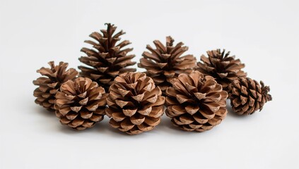 Fototapeta premium Pinecones on a white backdrop, ideal for seasonal decor