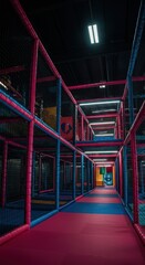 Fototapeta premium Massive, brightly colored interior playground structure designed for climbing, sliding, and active recreation in a safe environment ,Interior ,Movement ,Active