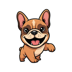 Cute cartoon French Bulldog with big smile and playful pose.