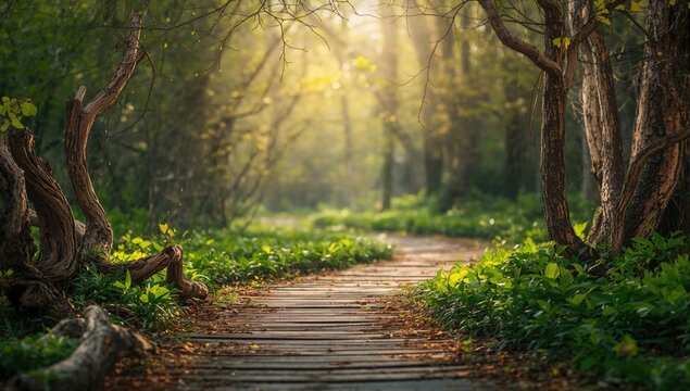 Spring scene featuring a light bulb amidst a forest backdrop, highlighting nature's renewal
