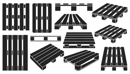 Various black and white pallet designs for cargo and shipping