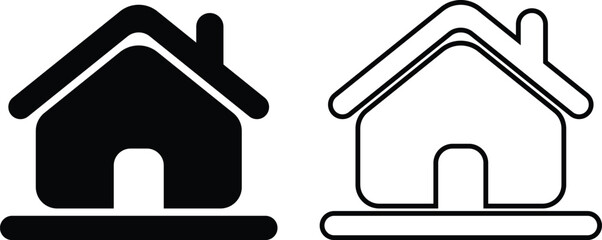 Minimalist Black and White Shop Icon Set, Vector Line Art Design, Modern Shop & Store Icons Collection, Small Shop Silhouette Icon.