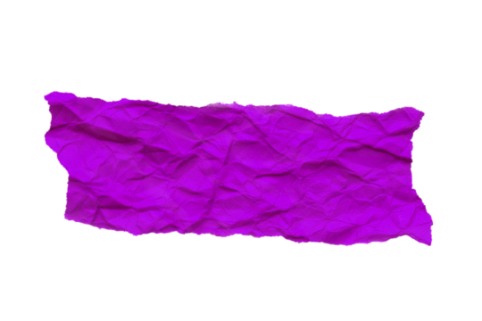 A vibrant purple crumpled torn paper texture with rough edges isolated on transparent background