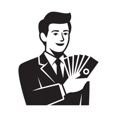 Man in suit holding fan of money