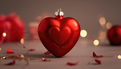 A red heart-shaped ball featuring a love symbol, ideal for romantic gifts and decor, Valentine's Day