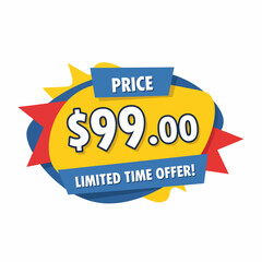 Product price sticker $99.00 . Price label vector icon in flat style