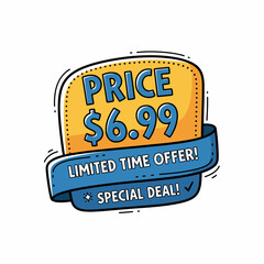 Price Tag with $6.99 and ONLY Text on White Background
