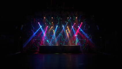 Vertical backdrop featuring vibrant stage lighting, suitable for editorial header background