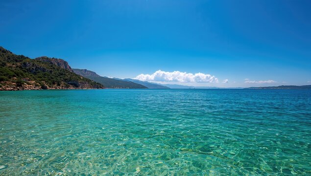 The deep blue Mediterranean Sea near a coastal area, highlighting the risk of erosion - Powered by Adobe