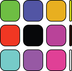 Vibrant Color Palette with Rounded Squares and Black Outline Arranged Neatly