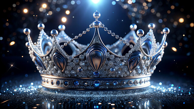 Elegant silver crown with blue gems a symbol of royalty and power perfect for luxury branding and high-end design projects