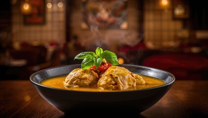 Thai dinner featuring yellow chicken curry, fiber-dense choice