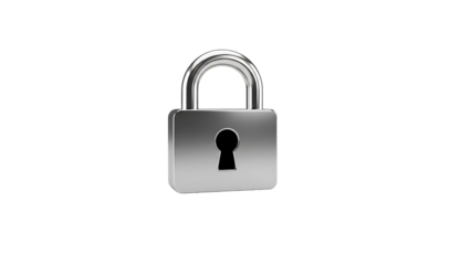 Shiny silver padlock with keyhole on a plain background isolated on a transparent background