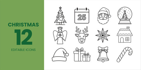 Christmas icons set festive holiday design elements