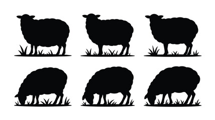 Elegant sheep silhouettes grazing peacefully on a grassy field, ideal for farm themes, nursery decor, or storybook illustrations with animal motifs