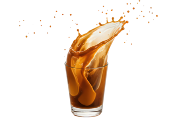 Refreshing Splash in Glass Isolated on Transparent Background Captures Liquid Movement Resulting in Dynamic Effect and Beverage Creates Tasteful Visual with Vibrant Colors and Splashes
