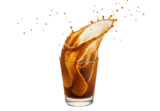 Refreshing Splash in Glass Isolated on Transparent Background Captures Liquid Movement Resulting in Dynamic Effect and Beverage Creates Tasteful Visual with Vibrant Colors and Splashes