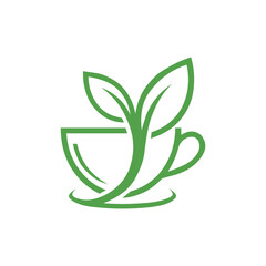 Green tea cup with leaves logo