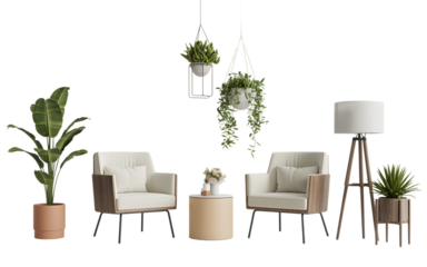 Modern interior furniture set in 3d rendering