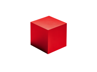 A small red cube with a textured surface isolated on transparent background