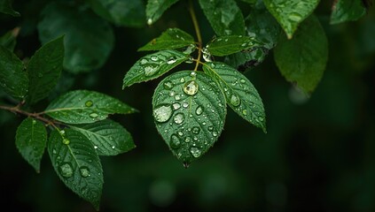Vibrant Green Foliage Adorned With Water Droplets, Nature's Refreshing Essence