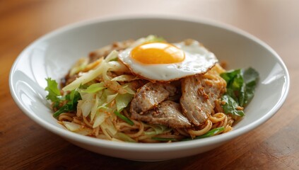 Stir-fried instant noodles with canned mackerel and cabbage, protein-rich meal