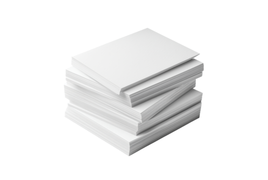 Stack of white paper sheets isolated on transparent background
