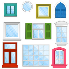 Collection of diverse architectural window styles and designs with various frames and panes on a...