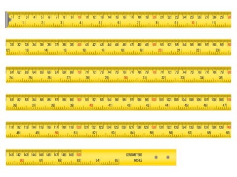 Collection of vintage wooden rulers with inch and centimeter markings displayed horizontally against a transparent PNG background.