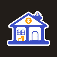 Financial bank house icon, home savings, loan, mortgage, and real estate investment concept.