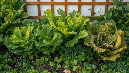 Organic mixed variety lettuce leaves thriving in a communal garden, beneficial for healthy eating