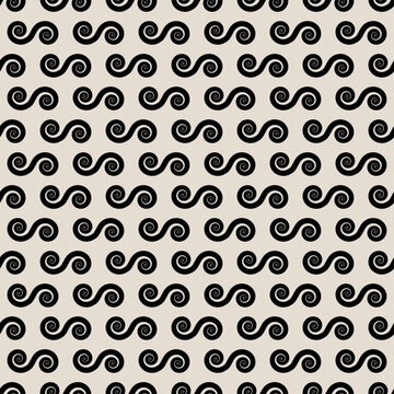 black and white seamless pattern of stylized double spirals and linked spirals on a light background vector illustration