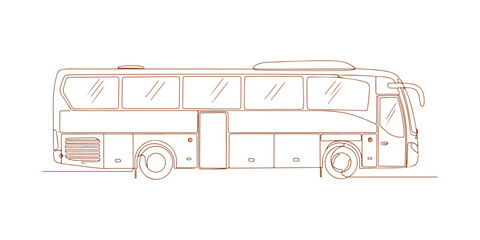 An uninterrupted line drawing depicting a tourist bus. This is a straightforward vector illustration of a travel bus in line art.

