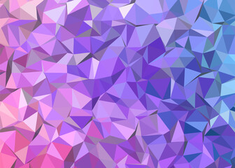 Vibrant geometric background composed of multi-colored triangles in shades of purple, pink, and blue. Modern polygonal vector illustration