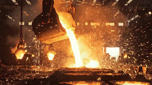 The Heart of Industry: Pouring Molten Steel in a Fiery Spectacle
