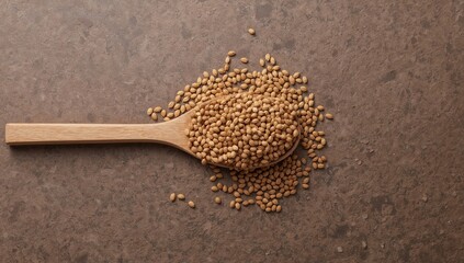 Raw wheat displayed in a wooden spoon, a fiber-dense choice