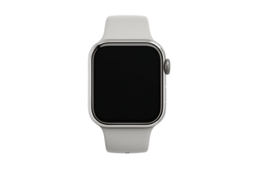 Modern white smartwatch with blank screen isolated on transparent background