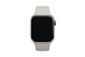 Modern smart watch with white band isolated on transparent background