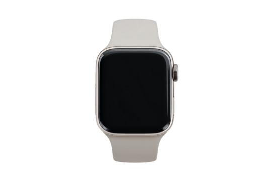 Modern smart watch with white band isolated on transparent background