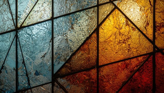 Modern stained glass, vibrant geometric patterns for artistic backgrounds