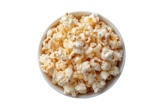 Bowl of colorful popcorn isolated on transparent background