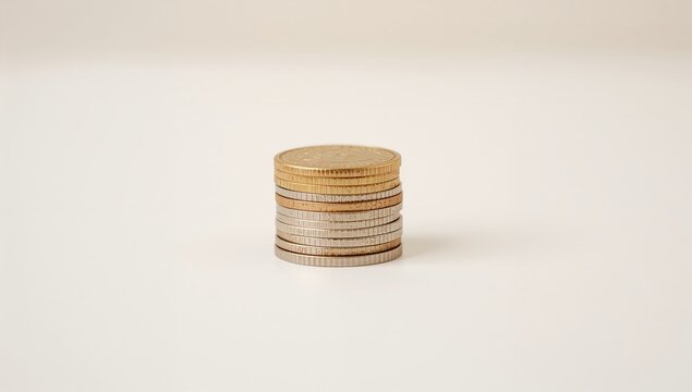 Stack of coins arranged on a bright surface, suitable for financial analysis