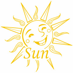 Cheerful Cartoon Sun with Winking Face and Sun Rays happy
