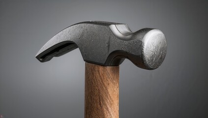 Close-up view of a hammer head, showcasing its metal construction and strength, suitable for carpentry tasks