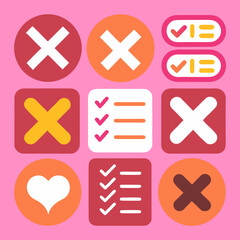 Obraz premium Assorted Icons Including Crosses, Checklists, and Heart on Pink