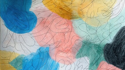 Fototapeta premium Abstract Watercolor Background with Scribbled Lines and Colors